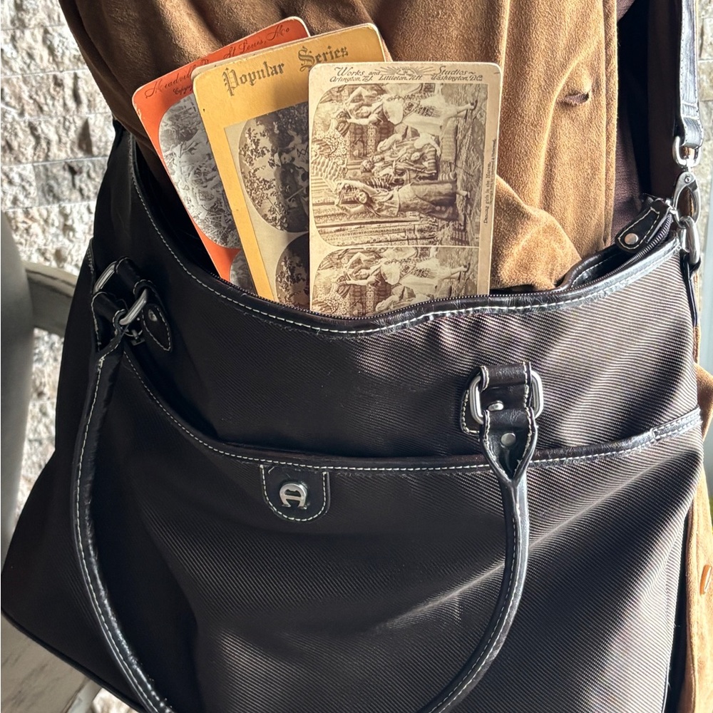 Etienne Aigner Brown Textured Bag with Silver Accent